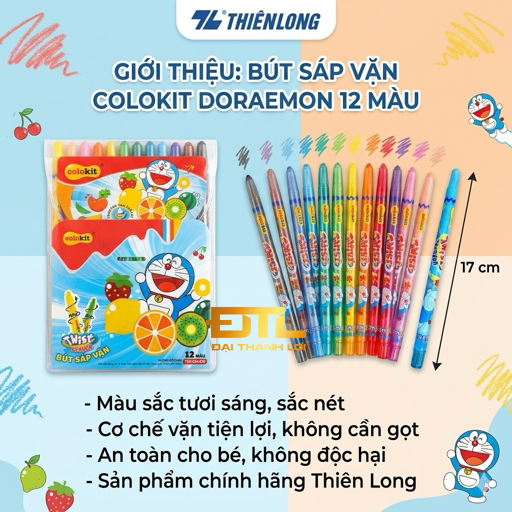 [TCR-C04/DO] Bút sáp vặn  Dài 12 màu Colokit Doraemon TCR-C04/DO Dài 17CM