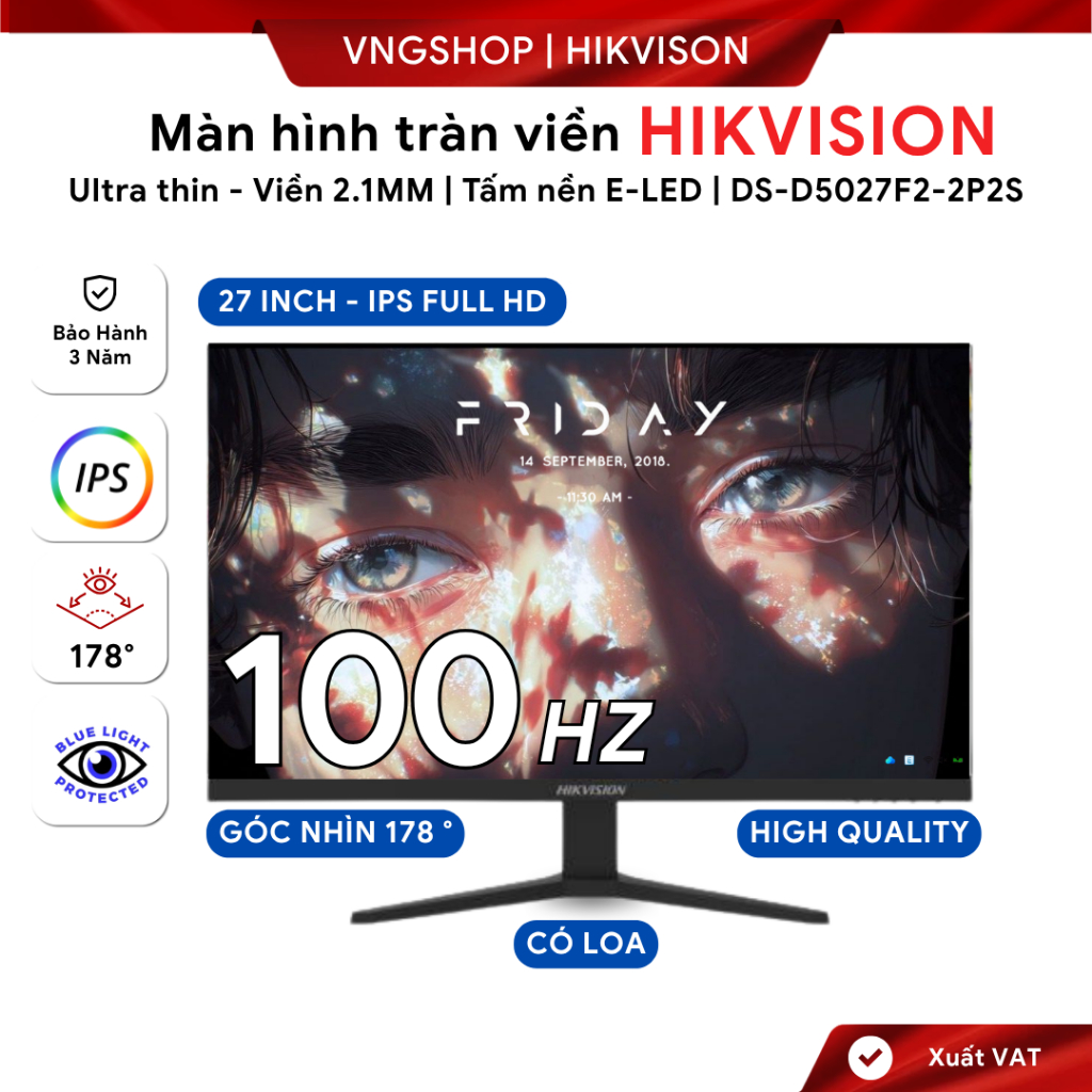Màn hình Hikvision 27 inch IPS/FullHD - DS-D5027F2-2P2S - Bảo hành 36 tháng chính hãng