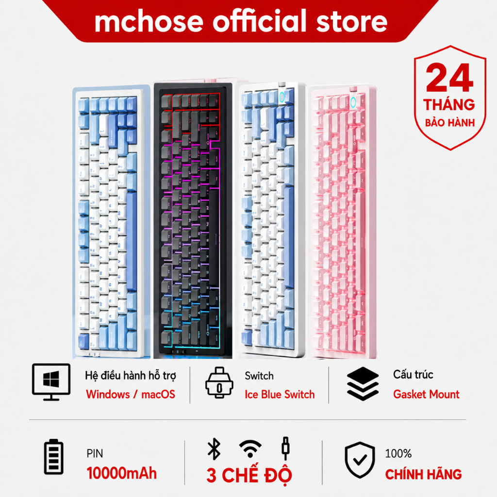 MCHOSE G75 Pro G75 V2 Bàn Phím Cơ Gaming Không Dây Bluetooth RGB Gasket 75% PBT 3 Mode 10000mAh 1ms 
