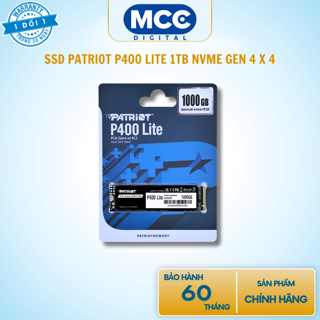 SSD PATRIOT P400 LITE 1TB M.2 PCIe NVMe Gen 4 x 4 ( Đọc / ghi 3500 MB/s - 2700 MB/s )