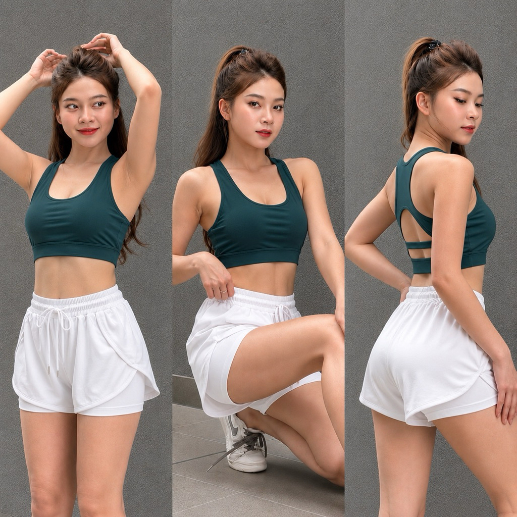 Quần Trắng / Bra Xanh lá đậm
