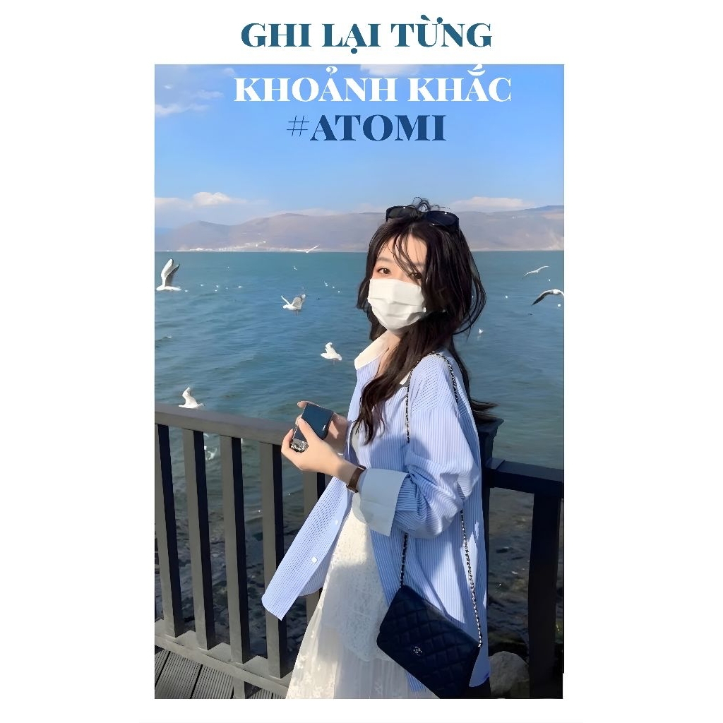 [ATOMI] Sơ mi sọc xanh Jang Closet đi làm đi chơi MH1 Top XANH CỔ BẺ