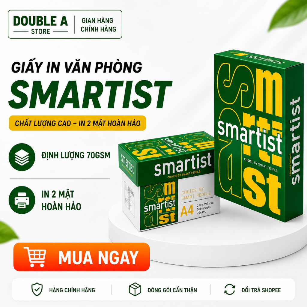 Thùng 5 Ream Giấy A4 Smartist 70gsm - chính hãng, chất lượng cao, giấy in văn phòng