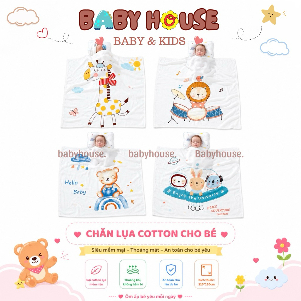 Chăn lụa hè thu cho bé siêu mềm mịn 110*110cm