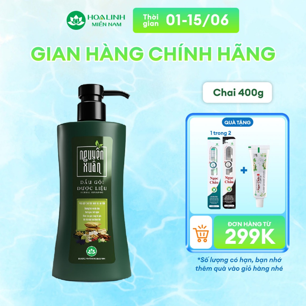 Dầu Gội Dược Liệu Nguyên Xuân Xanh Dưỡng tóc 365g KM 35g (400g)