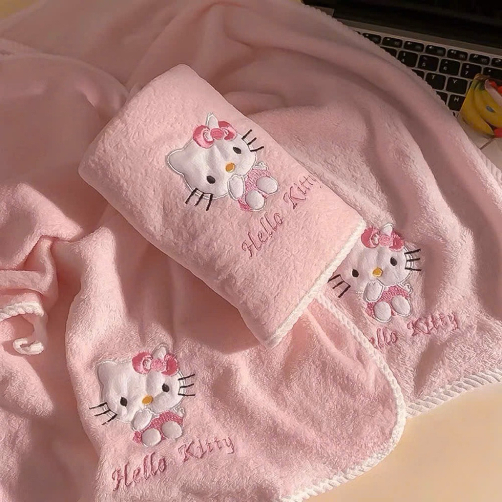 Set 2 khăn tắm khăn mặt Hello Kitty xinh xắn siêu mềm mịn thấm hút - Bộ 2 món khăn mặt & khăn tắm He