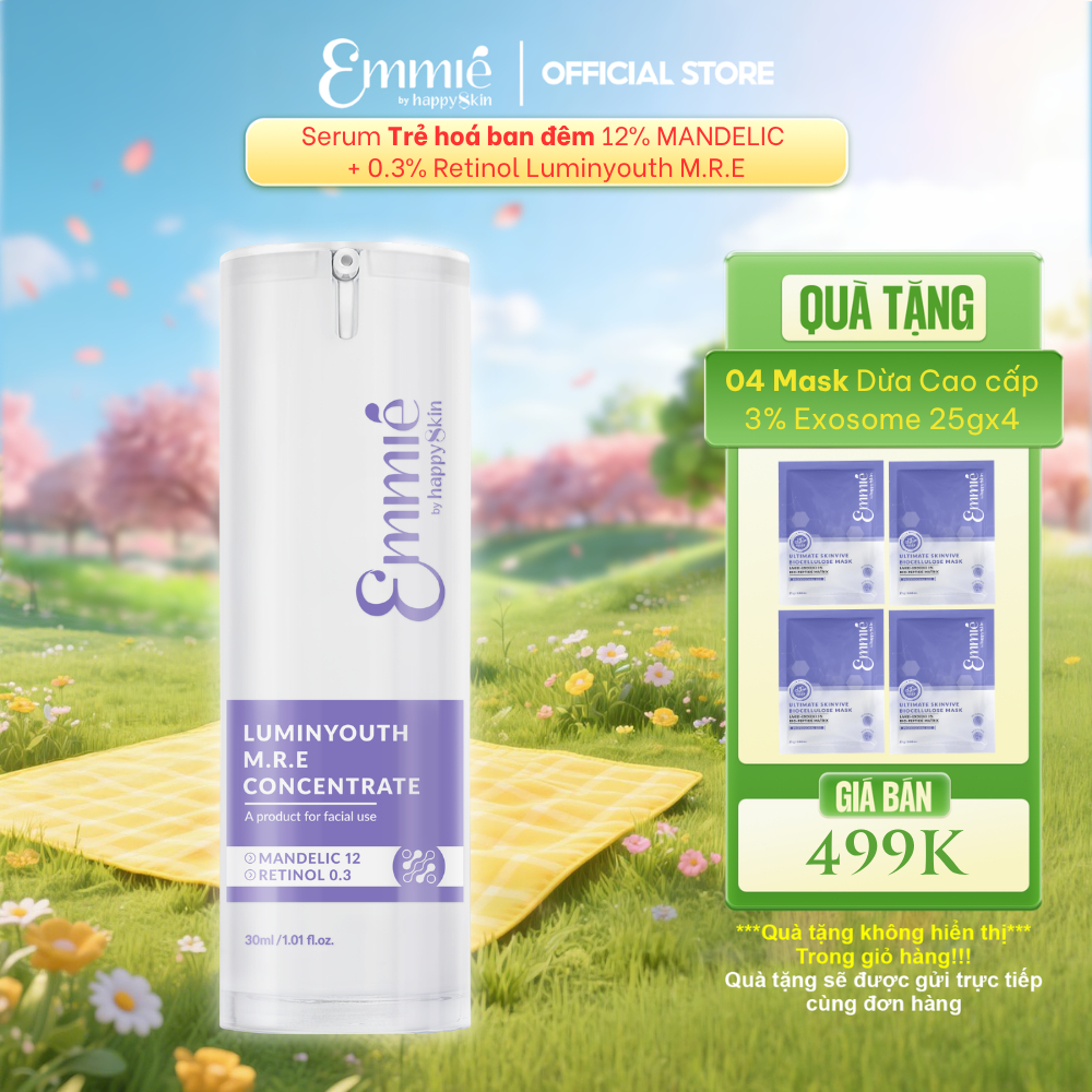 Serum Mandelic Luminyouth M.R.E Concentrate Trẻ Hóa Da Ban Đêm Emmie 30ml TẶNG 4 Miếng Mask Exosome 