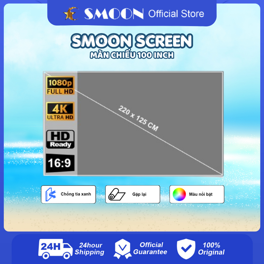 Tấm Màn Chiếu SMOON 100 Inch Màn Trắng Xám Giúp Tăng Tương Phản Hình Ảnh Có Kèm Miếng Dán Dễ Sử Dụng