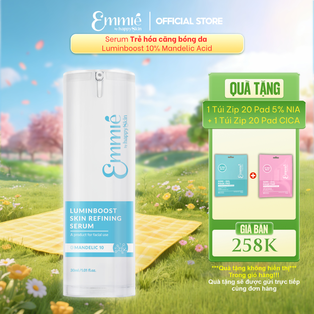 Serum Luminboost Skin Refining Trẻ Hóa Căng Bóng Da Emmie 30ml TẶNG 1 túi Zip 20 Pad NIA+ 1 túi Zip 