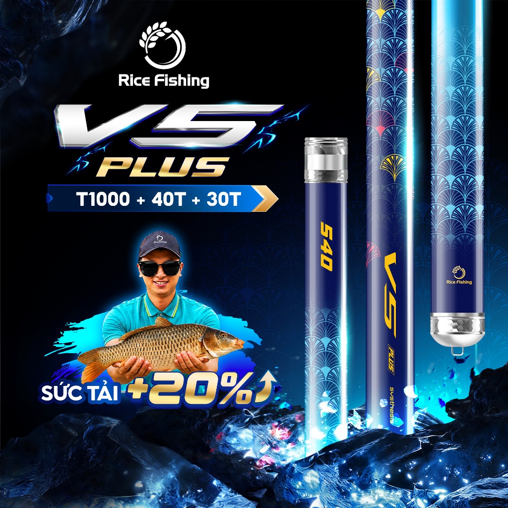 Cần câu đài V5 PLUS độ cứng 5H phiên bản tổng hợp carbon T1000+40T+30T Rice Fishing CC-51