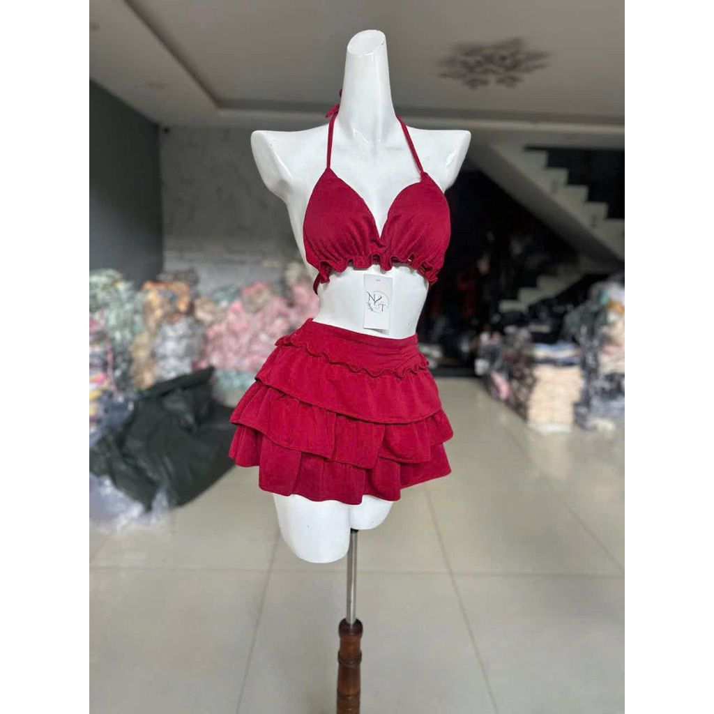 Sét poly áo bra có mút ngực dày dặn chân váy tầng có lót quần đầy đủ MALINA | BigBuy360 - bigbuy360.vn