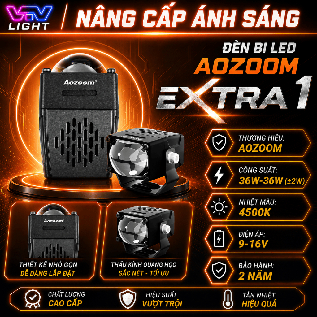 Đèn Trợ Sáng Aozoom Ex1 60W Chính Hãng Siêu Sáng Cos Pha Rõ Nét Bám Đường Tốt Cao Cấp BH 2 Năm