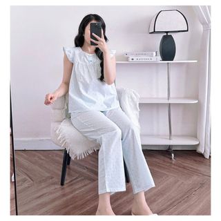 Đồ bộ nữ quần dài 9 tấc chất kate cotton hàn mềm mịn, thoáng mát, họa tiết chấm bi Đan Chi Closet