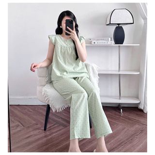Đồ bộ nữ quần dài 9 tấc chất kate cotton hàn mềm mịn, thoáng mát, họa tiết chấm bi Đan Chi Closet