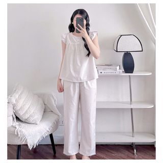 Đồ bộ nữ quần dài 9 tấc chất kate cotton hàn mềm mịn, thoáng mát, họa tiết chấm bi Đan Chi Closet
