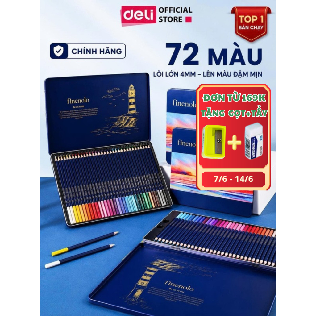 [TẶNG GỌT+TẨY] Bút Chì Màu Gốc Dầu 72 Màu Cao Cấp Hộp Thiếc Finenolo DelI 4mm Vẽ Thiết Kế Phác Họa T