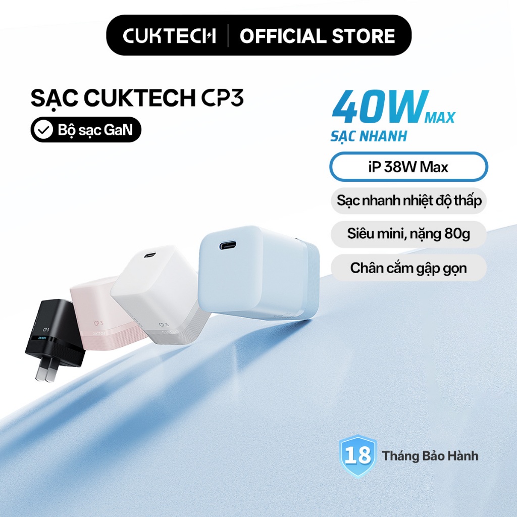 Củ Sạc Nhanh CUKTECH GaN 40W Siêu Nhỏ Gọn Chân Gập Không Nóng Máy Cho iP 17/16/15/iPad Air/Samsung S26 | BigBuy360 - bigbuy360.vn