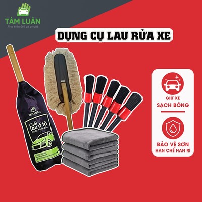 Bộ dụng cụ vệ sinh ô tô, khăn lau xe ô tô, chổi lau ô tô, chổi rửa xe ô tô - phụ kiện oto Tâm Luân