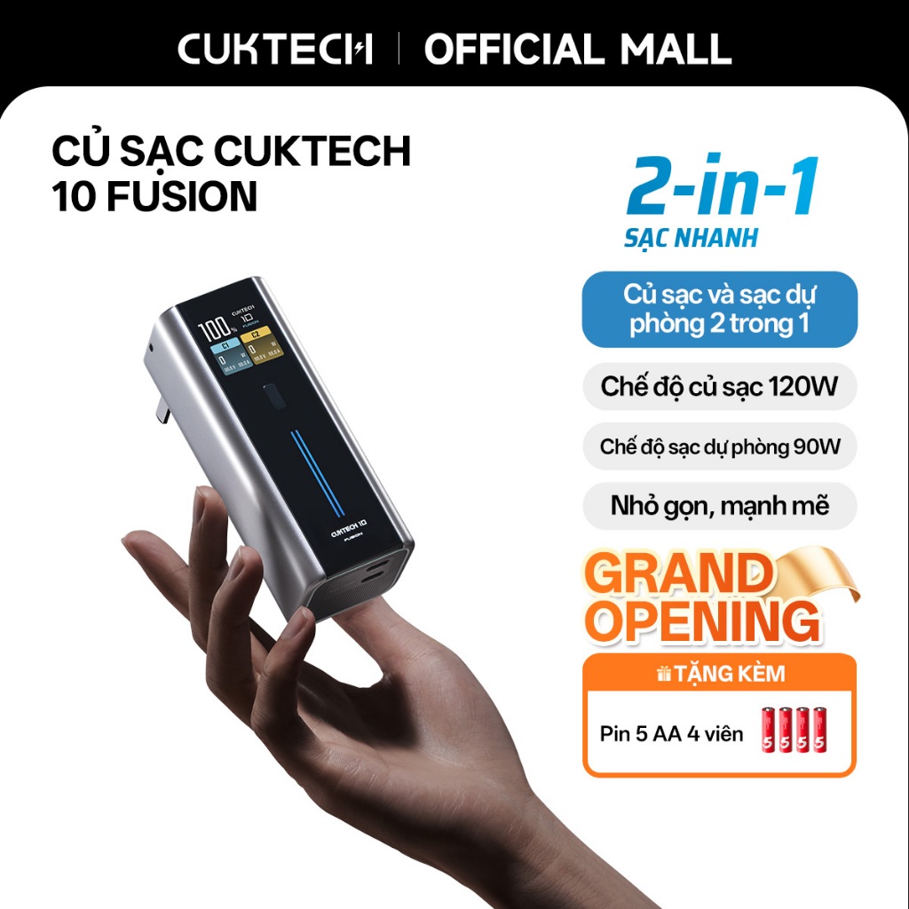 【Được chứng nhận CCC】CUKTECH 120W Max 2 Trong 1 Mini Pin Dự Phòng kiêm Củ Sạc Công Suất Cao — Xiaomi