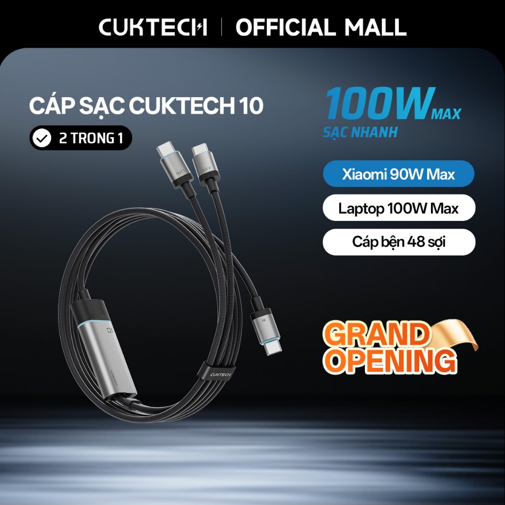 CUKTECH Cáp Sạc Nhanh 2 trong 1 Type-C to Type-C+Type-C 100W Max Laptop 100W Xiaomi 90W Max Samsung 