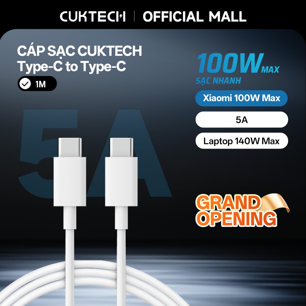 CUKTECH Cáp Sạc 100W Type-C to C cho iP16/15 MacBook Xiaomi Samsung Oppo Vivo (1m)