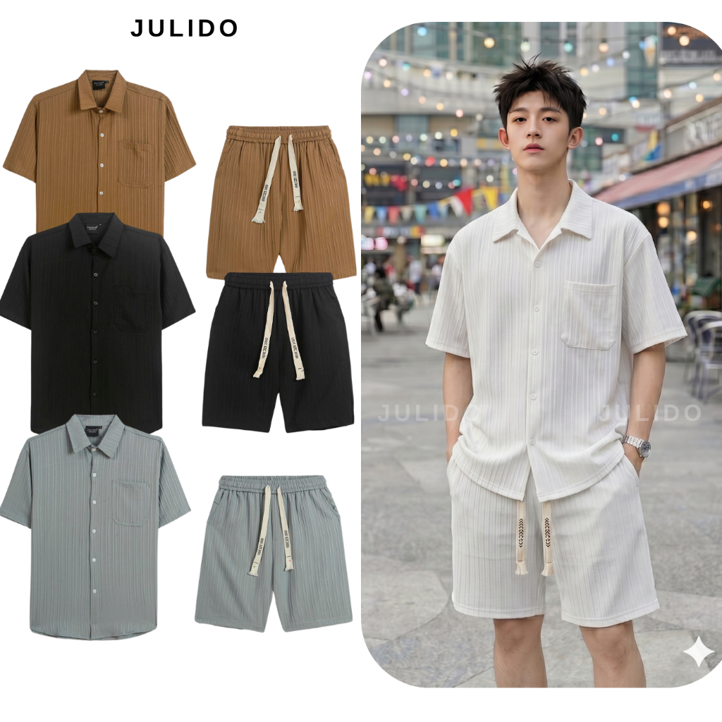 Bộ quần áo nam JULIDO chất đũi gân mềm mịn mát