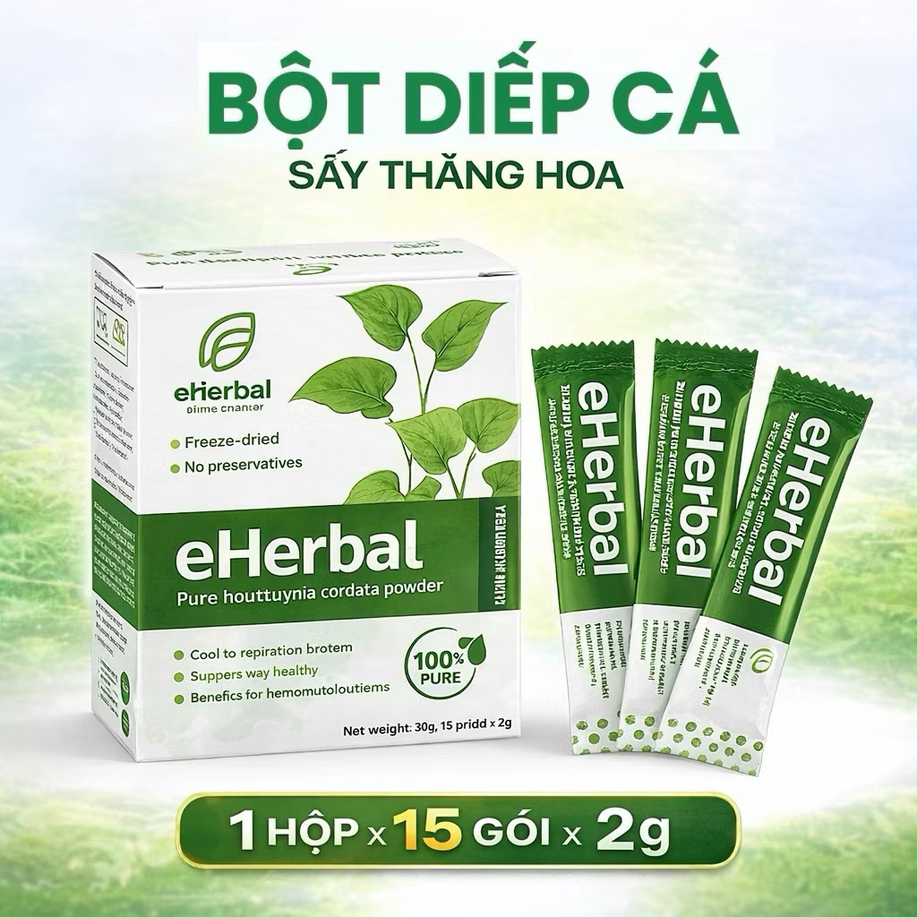 [ƯU ĐÃI ĐỘC QUYỀN] Bột Diếp cá nguyên chất Sấy thăng hoa EHERBAL 15 gói/hộp