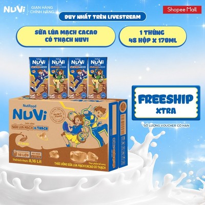 [KOL] Thùng 48 Hộp Thức Uống Sữa Có Thạch NuVi Chọn Vị 170ml