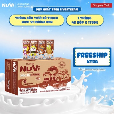 [KOL] Thùng 48 Hộp Thức Uống Sữa Tươi Có Thạch NuVi Chọn Vị 170ml