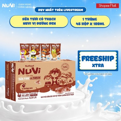 [KOL] Thùng 48 Hộp Thức Uống Sữa Tươi Có Thạch NuVi Chọn Vị 100ml