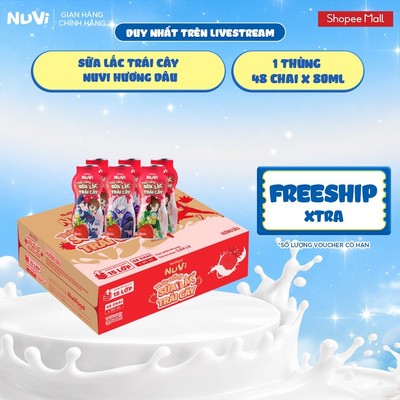 [KOL] Thùng 48 Chai Sữa Lắc Trái Cây NuVi 80ml (Dâu/Cam)