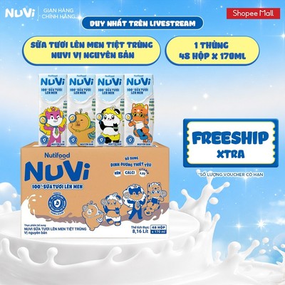 [KOL] Thùng 48 Hộp Sữa Tươi Lên Men Tiệt Trùng NuVi 170ml