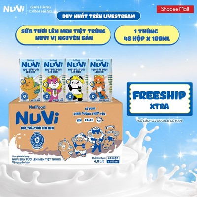 [KOL] Thùng 48 Hộp Sữa Tươi Lên Men Tiệt Trùng NuVi 100ml