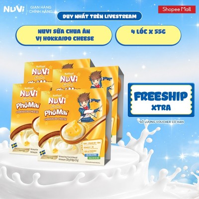 [KOL] Combo 4 Lốc NuVi Sữa Chua Ăn (Hokkaido Cheese, Trái Cây, Dinh Dưỡng) 55g/hộp