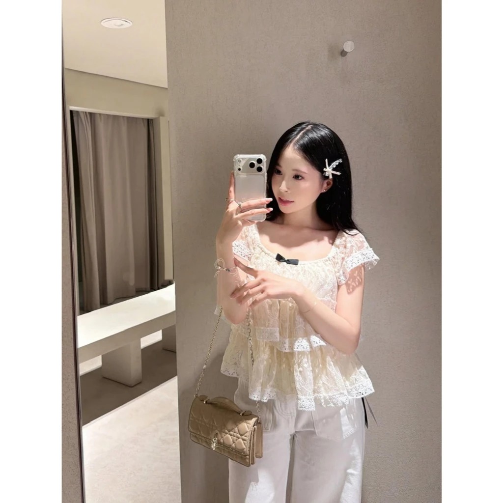 Áo Ren Babydoll Tầng Đính Nơ Điệu  Dà, Áo Ren Hoa Nhí 3 Tầng Bèo Tay Cánh Tiên By Bun222 | BigBuy360 - bigbuy360.vn