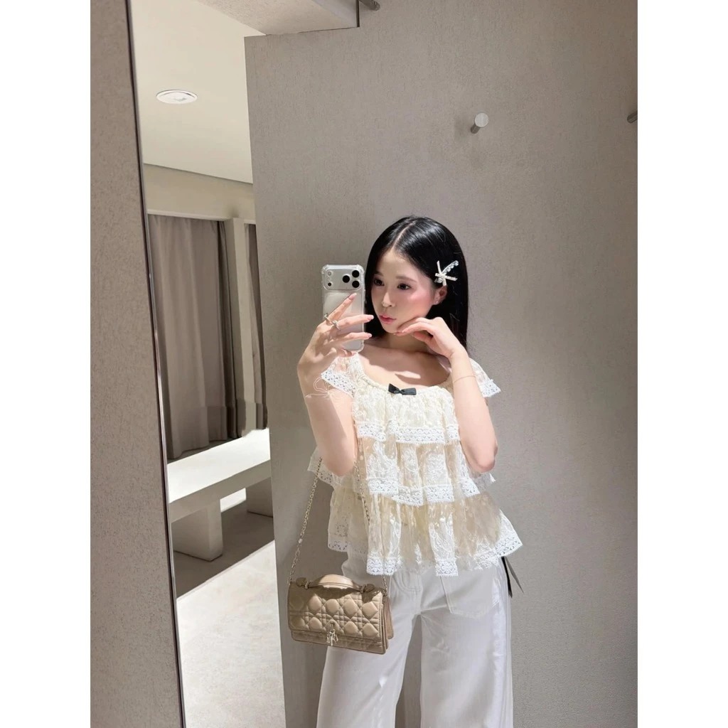 Áo Ren Babydoll Tầng Đính Nơ Điệu  Dà, Áo Ren Hoa Nhí 3 Tầng Bèo Tay Cánh Tiên By Bun222 | BigBuy360 - bigbuy360.vn