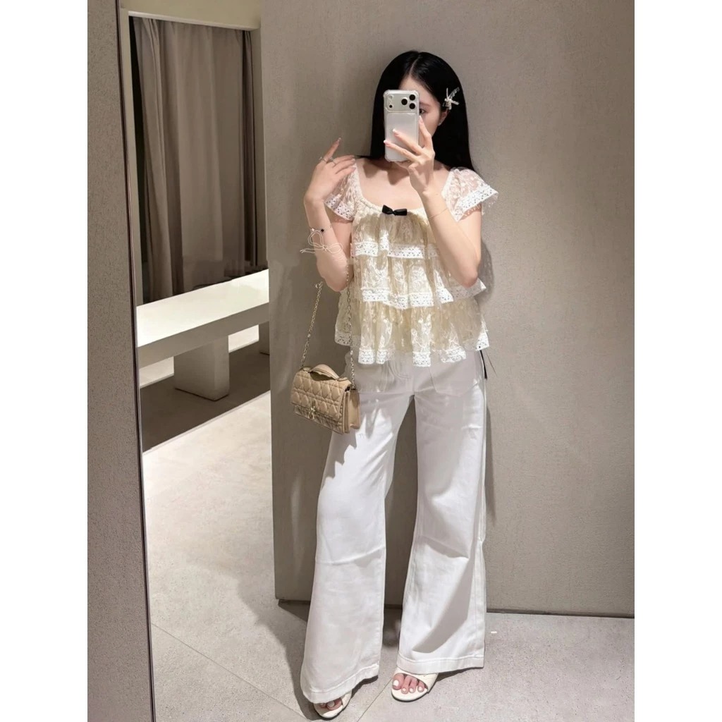 Áo Ren Babydoll Tầng Đính Nơ Điệu  Dà, Áo Ren Hoa Nhí 3 Tầng Bèo Tay Cánh Tiên By Bun222 | BigBuy360 - bigbuy360.vn