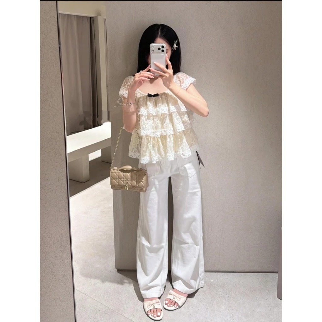 Áo Ren Babydoll Tầng Đính Nơ Điệu  Dà, Áo Ren Hoa Nhí 3 Tầng Bèo Tay Cánh Tiên By Bun222 | BigBuy360 - bigbuy360.vn