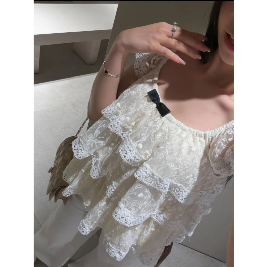 Áo Ren Babydoll Tầng Đính Nơ Điệu  Dà, Áo Ren Hoa Nhí 3 Tầng Bèo Tay Cánh Tiên By Bun222 | BigBuy360 - bigbuy360.vn