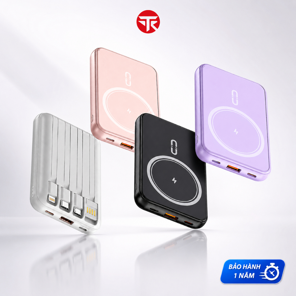 Pin sạc dự phòng 20000mAh từ tính không dây có nam châm sạc nhanh 22.5W Type-C có dây TSR