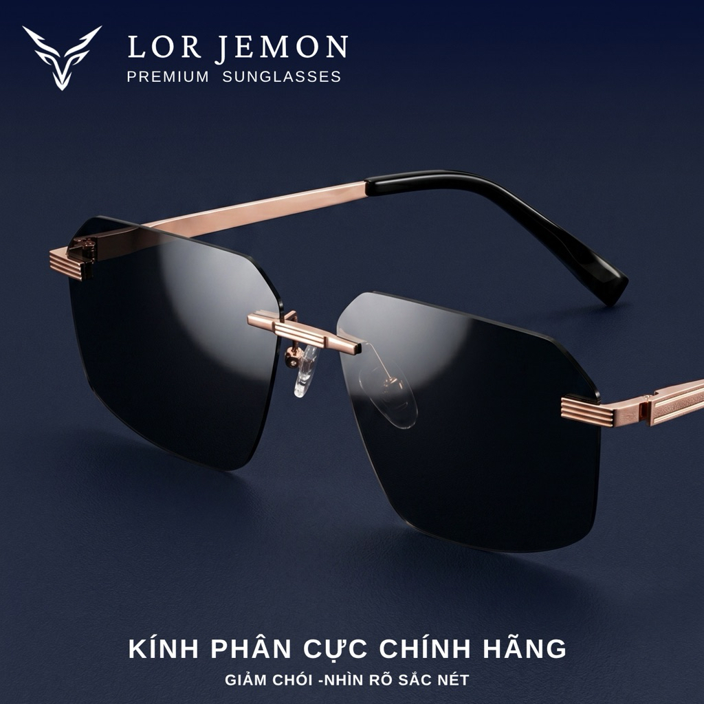 Kính Mát Vuông Nam LOR JEMON JM12 Thiết Kế Gọng Không Viền Kính Râm Tròng Phân Cực Chống UV Bản Lịch
