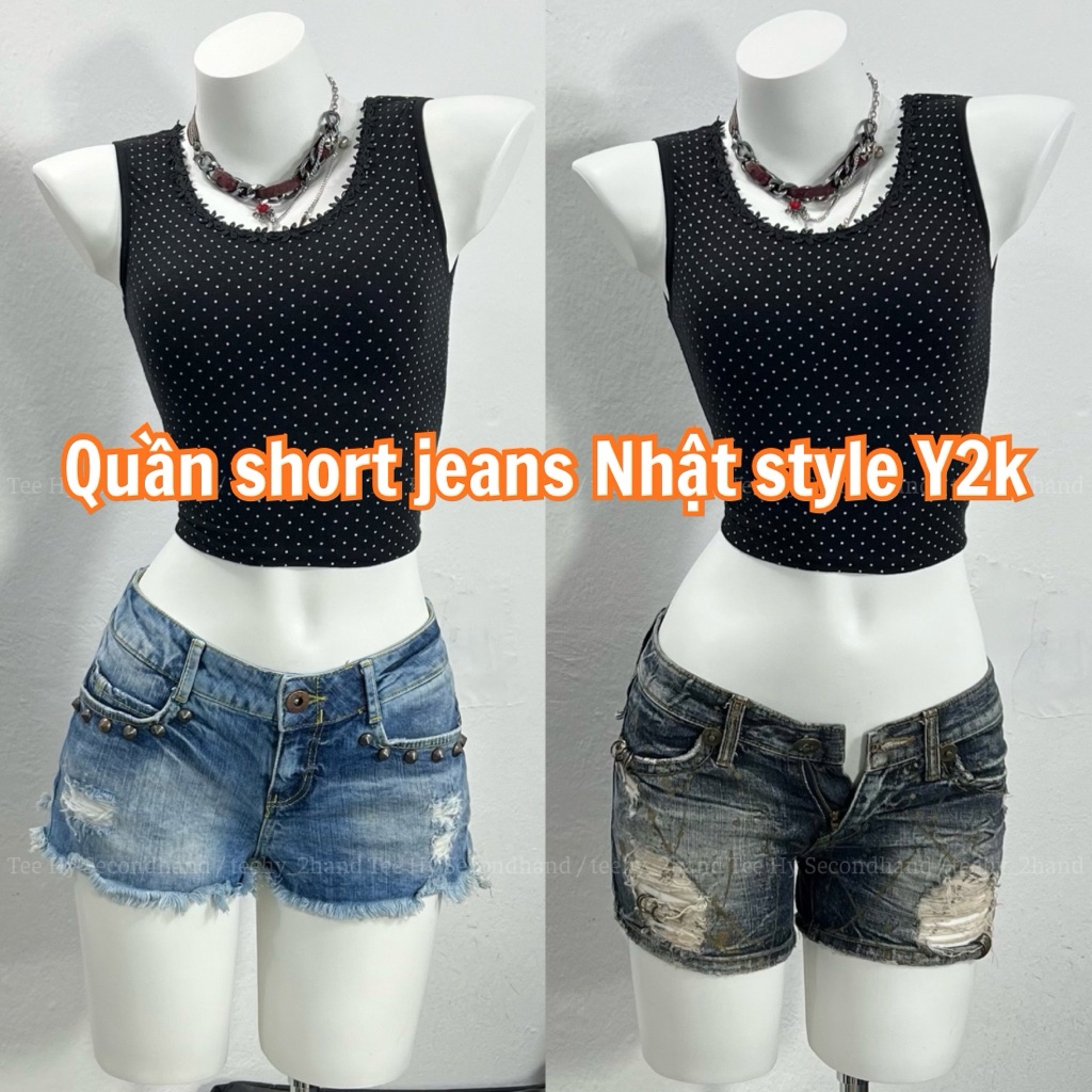 [UPDATE liên tục mua 2 tặng 1] Quần Short Jean Cạp Trễ Y2K Nữ – Hàng 2hand Nhật Tuyển Chọn, Form Ôm 