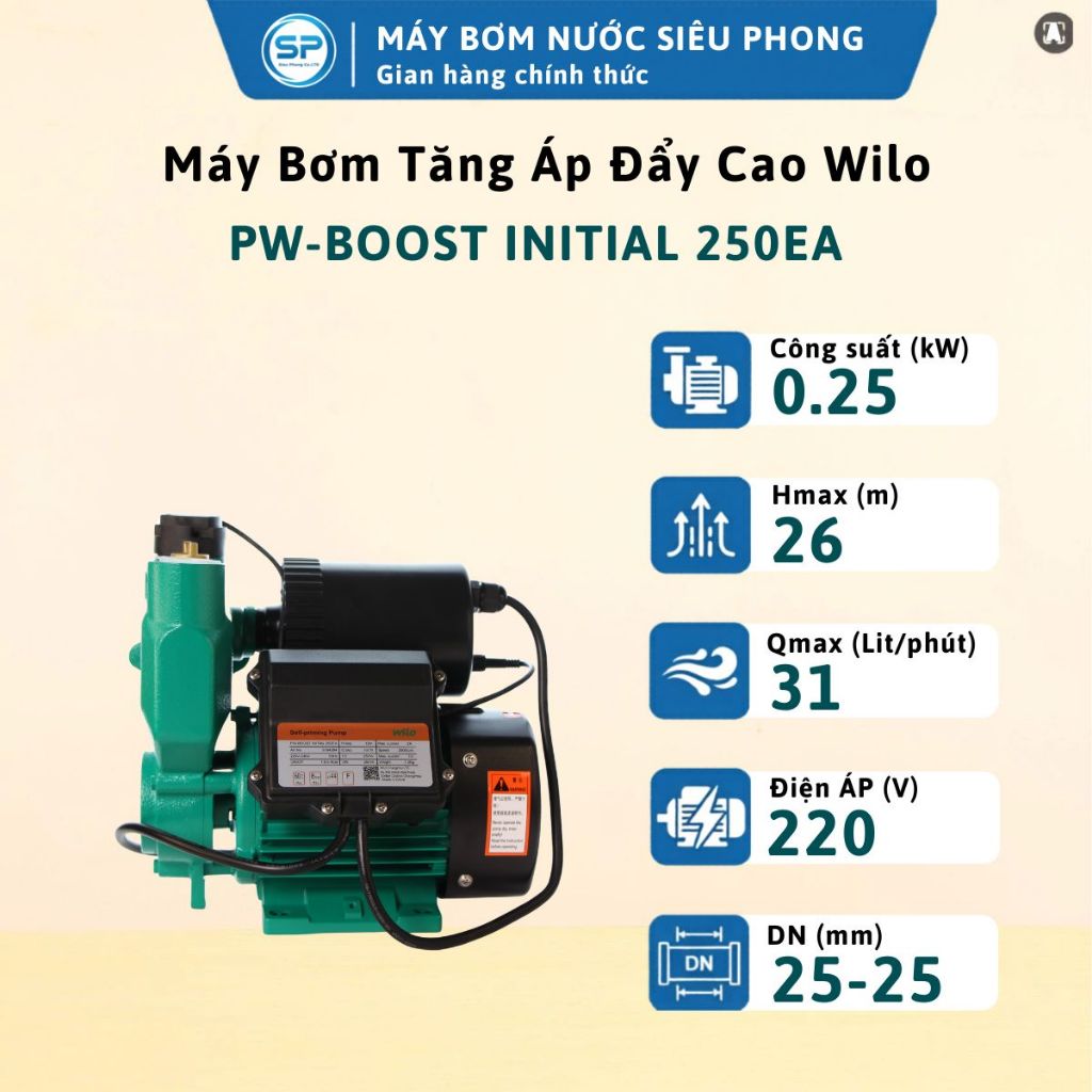 Máy Bơm Tăng Áp Wilo PW BOOST INITIAL 250EA - Đẩy Cao, Hiệu Suất Cao, An Toàn