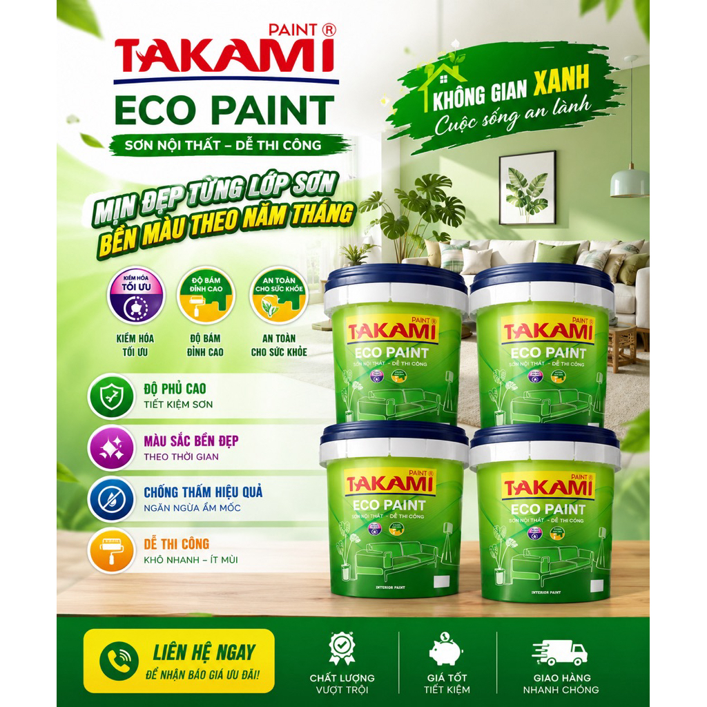 TAKAMI ECO PAINT 5 lít Sơn nội thất -dễ thi công