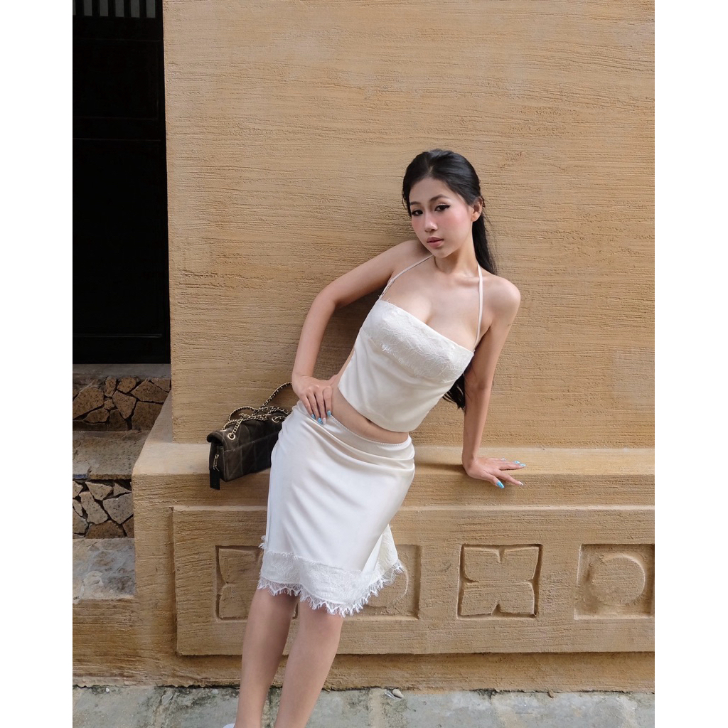 𝐋𝐨𝐯𝐞𝐥𝐲 𝐒𝐞𝐭-Set Áo Váy Lụa Cạp Trễ/byhnc.studio