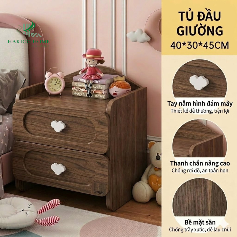 Tab đầu giường mini,Tủ đầu giường 2 ngăn kéo, Tab đầu giường phong cách Bắc Âu-kico home