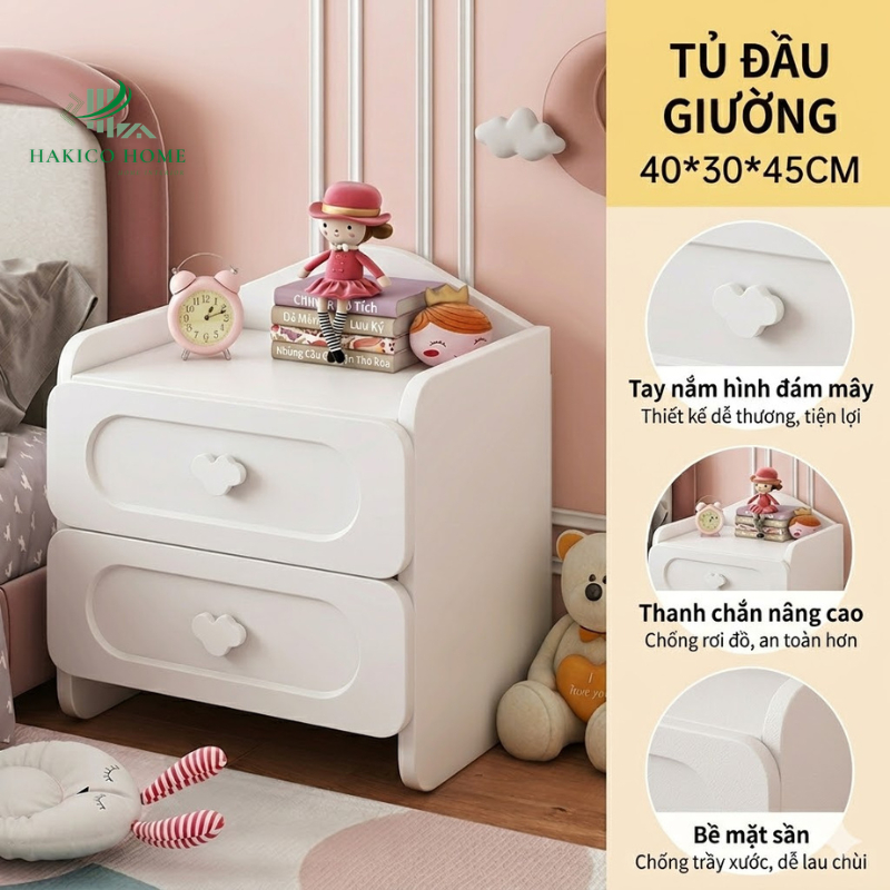 Tủ đầu giường 2 ngăn kéo, Tab đầu giường phong cách Bắc Âu,Tab đầu giường mini-kico home