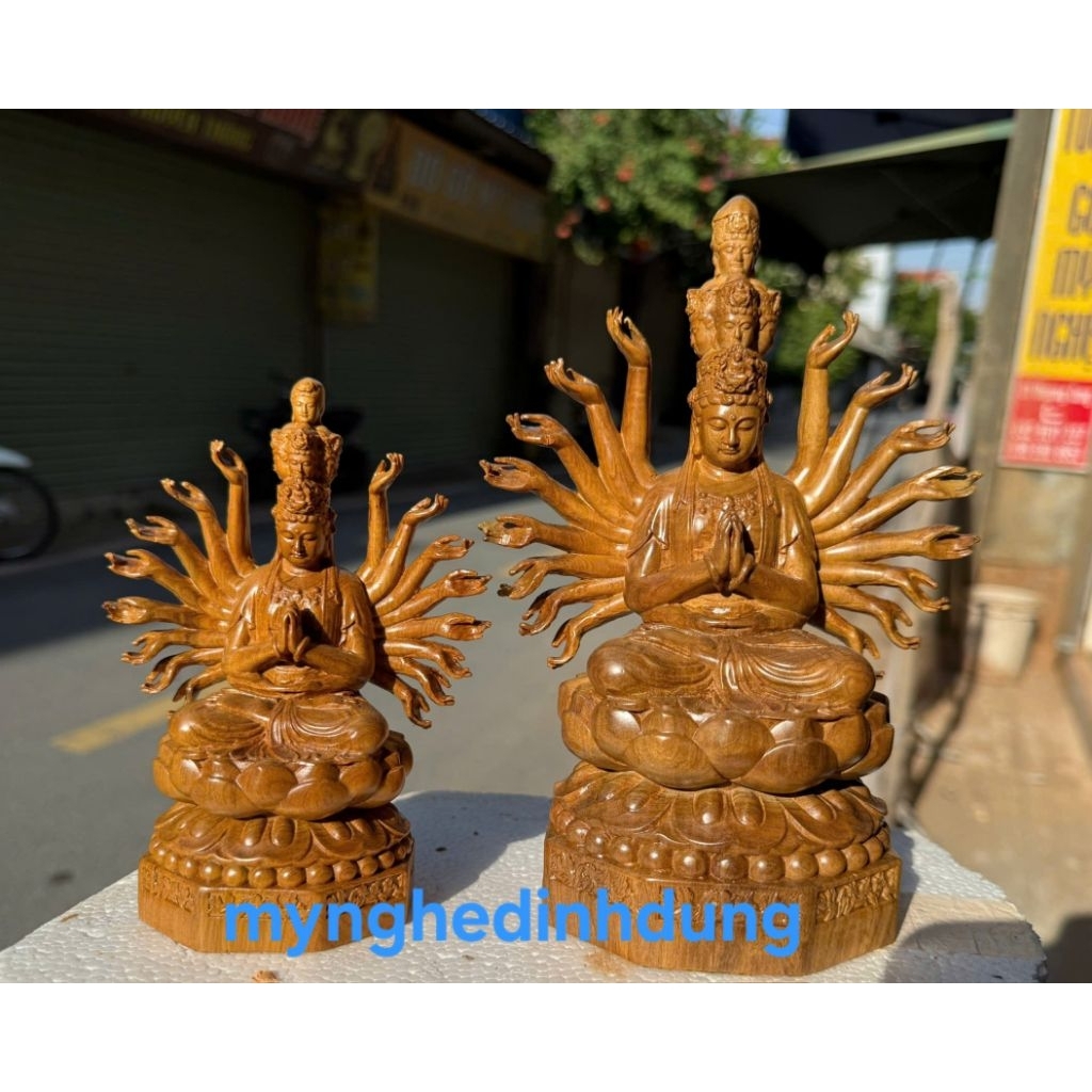 Tượng phật thiên thủ thiên nhãn ngài nghìn mắt nghìn tay gỗ bách xanh thơm ngọt cao 20x15x8cm