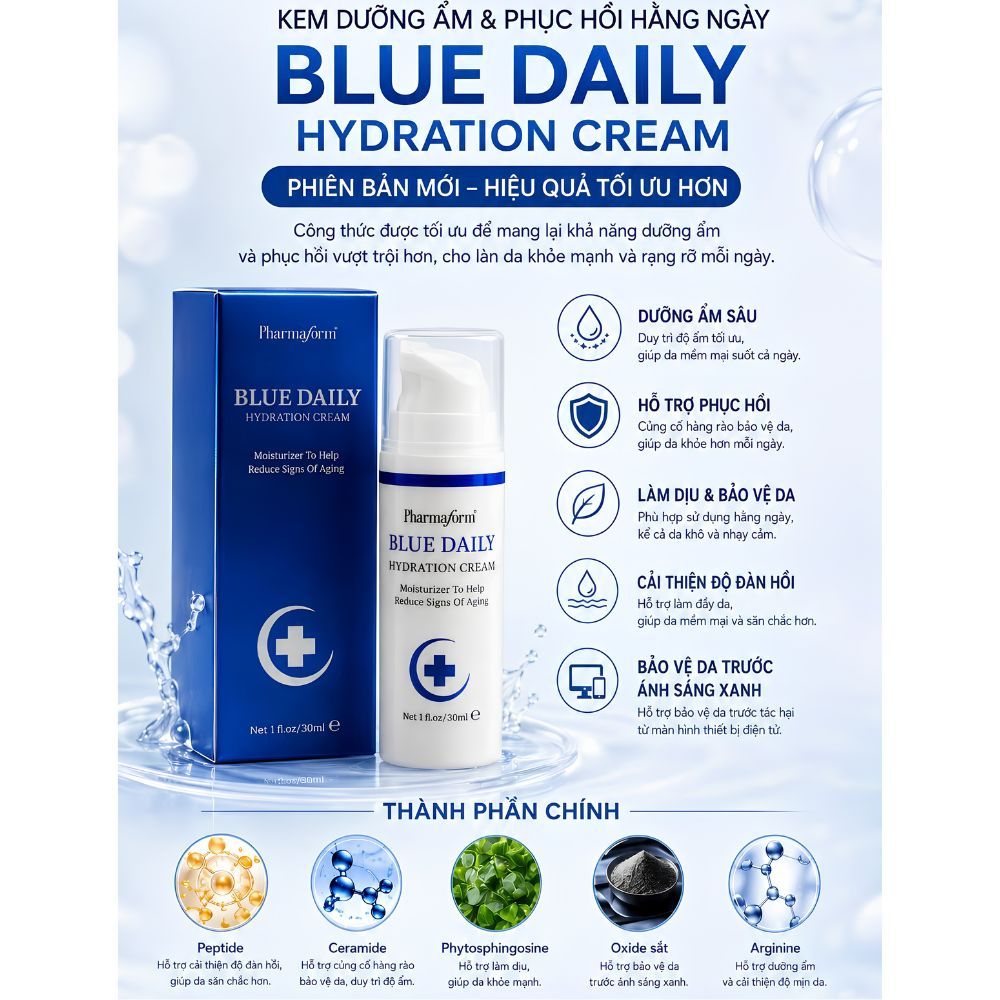 Ảnh 6 của Kem dưỡng Pharmaform Blue Daily, Phyto Boost Cream phục hồi, chống ánh sáng xanh 30g