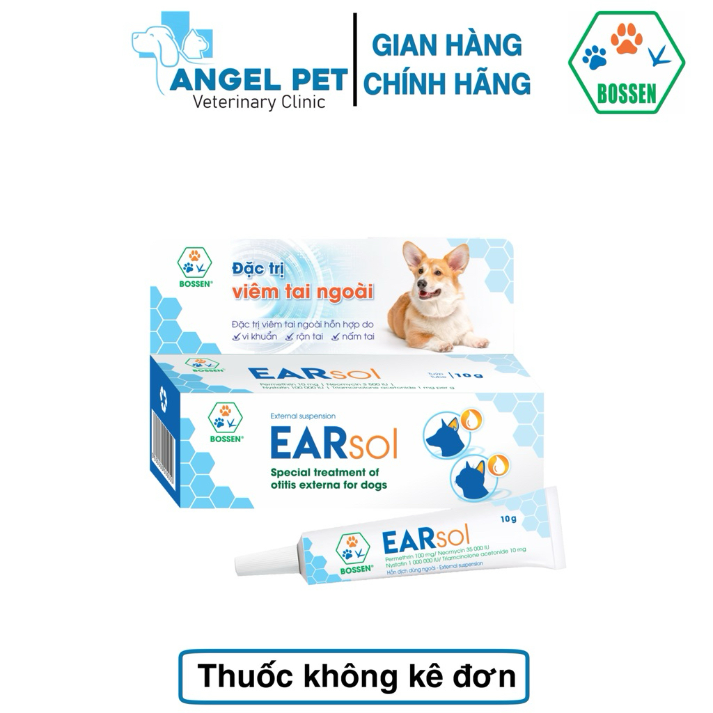 EARSOL BOSSEN Trị Viêm Tai Ngoài Cho Chó Mèo Do Vi Khuẩn, Rận Tai, Nấm Tai
